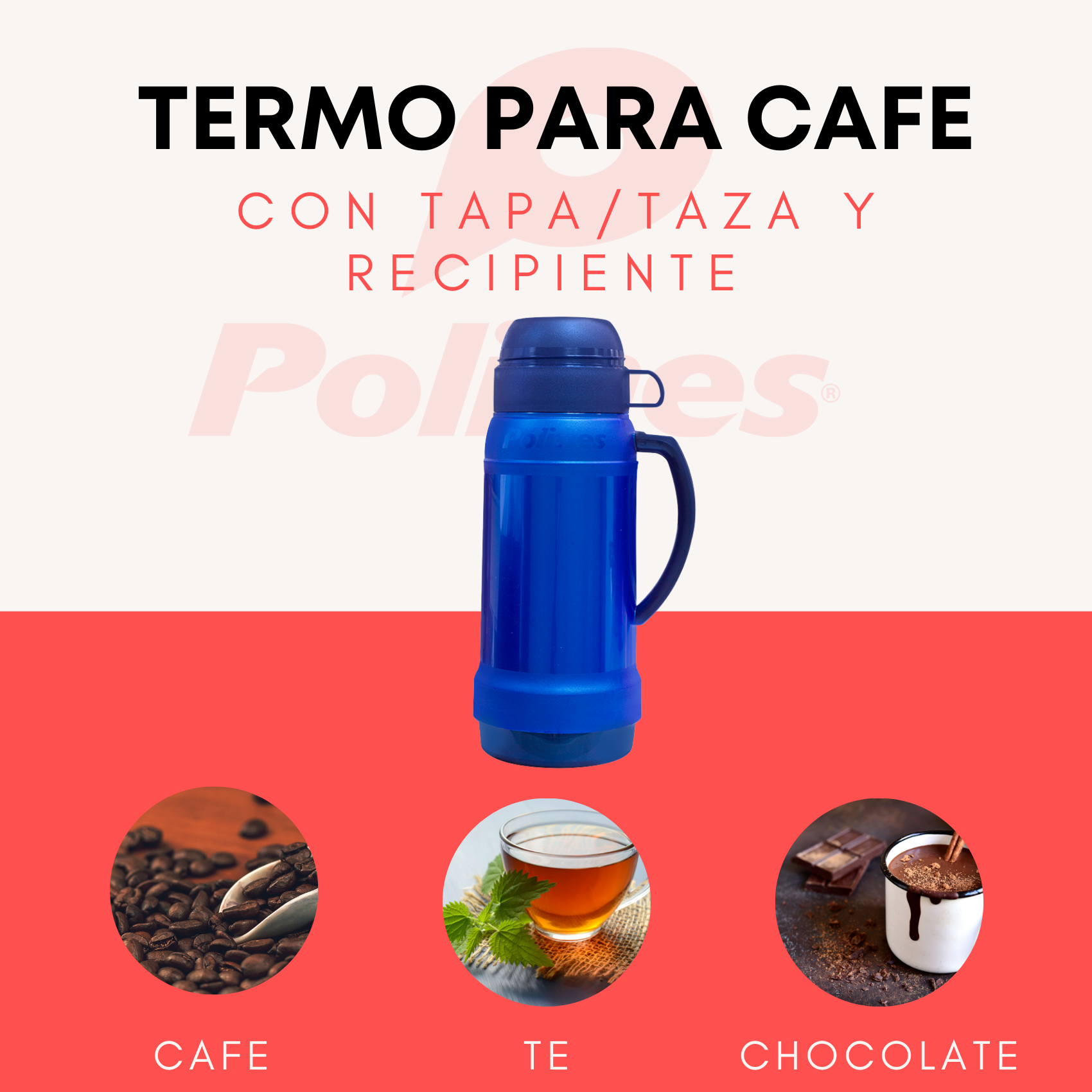 Termo Polimes Con Ampolla De Vidrio Para Café 1Lt Atrraction Azul