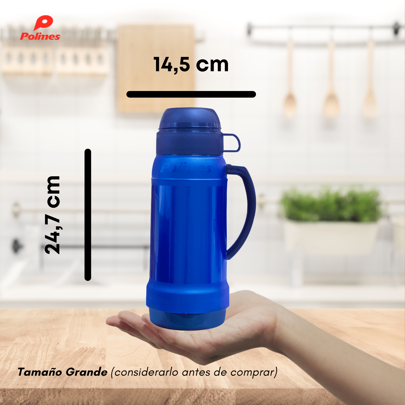 Termo Polimes Con Ampolla De Vidrio Para Café 1Lt Atrraction Azul