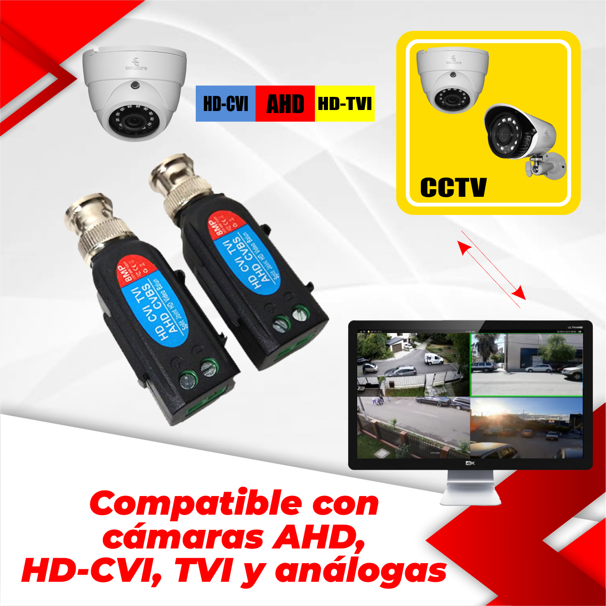 Par Transceptor Balun Camaras Cctv Video Vigilancia Hasta 4k