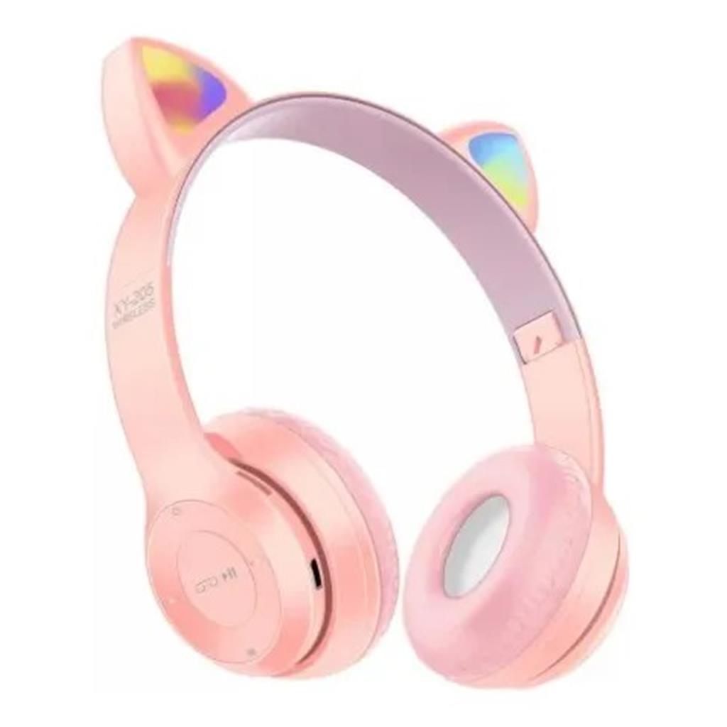 Audifonos Gatita Bluetooth Mp3 7 Luces Intercambiables Rosa