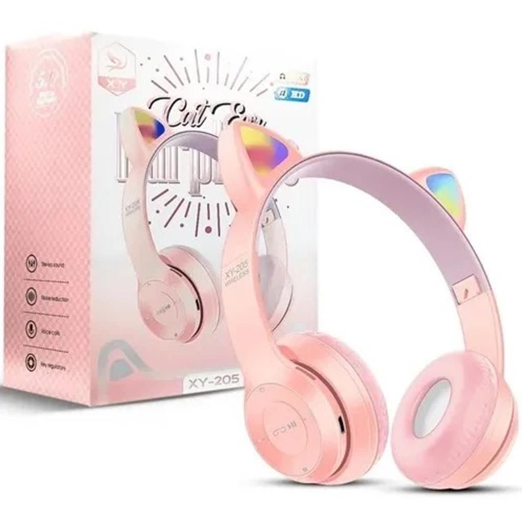 Audifonos Gatita Bluetooth Mp3 7 Luces Intercambiables Rosa