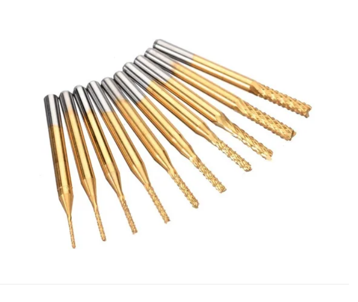 Kit 10 Brocas Molino Recubri Titanio Cnc Dremel 0.8-3.175 Mm