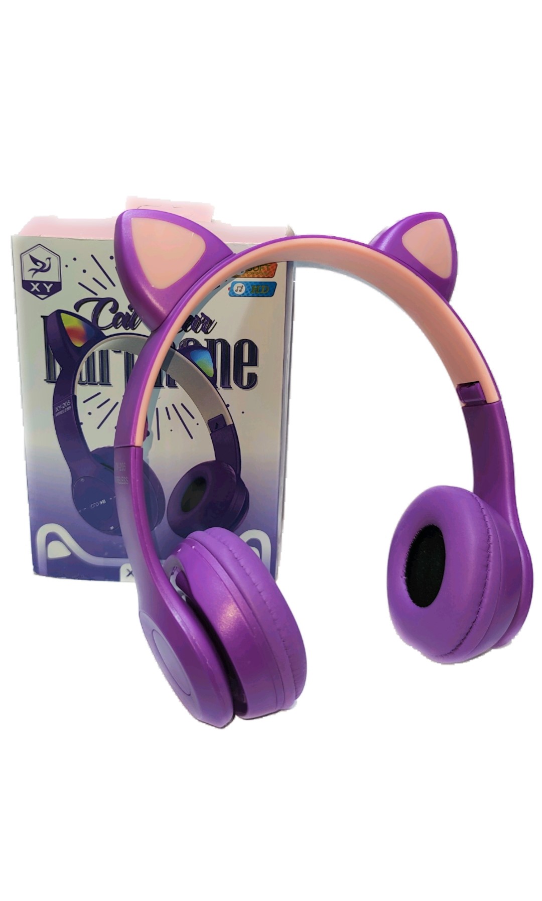 Audifonos Gatita Bluetooth Mp3 7 Luces Intercambiables Morado