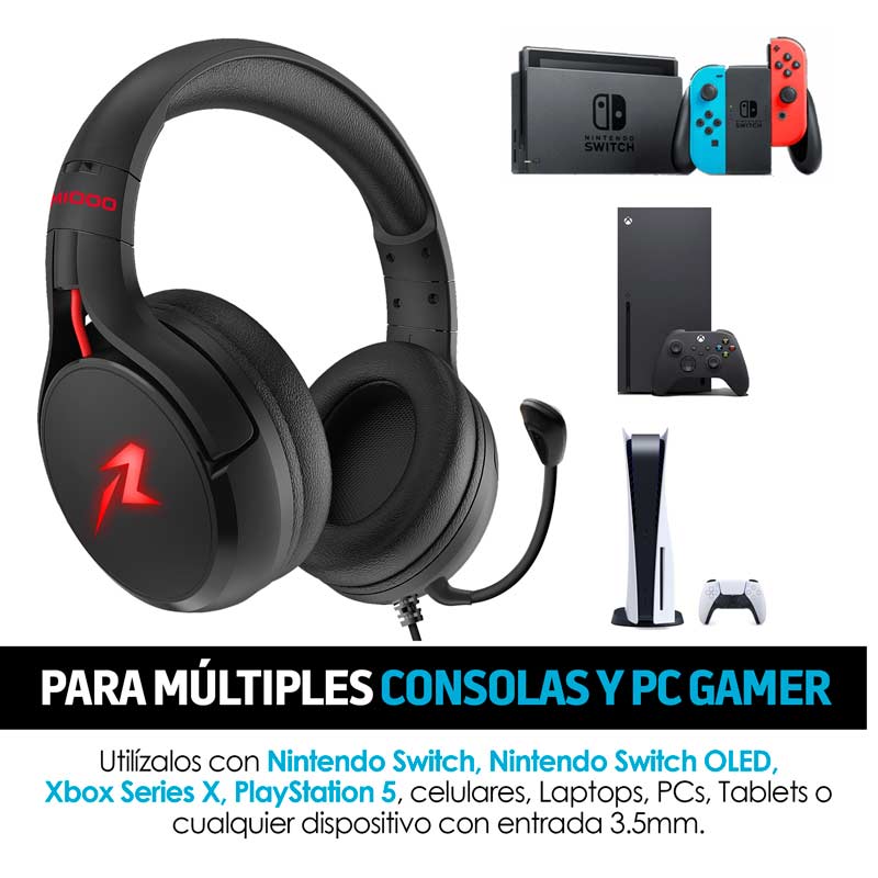 Audífonos Gamer con Micrófono Extraíble y Luz LED M1000 Redlemon