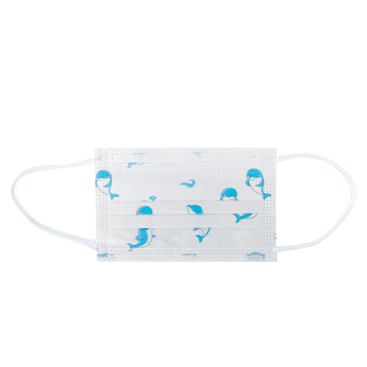 CUBREBOCAS DE 3 PLIEGOS AMBIDERM INFANTIL C/ELÁSTICO BLANCO CON DELFINES CAJA C/50 PZAS