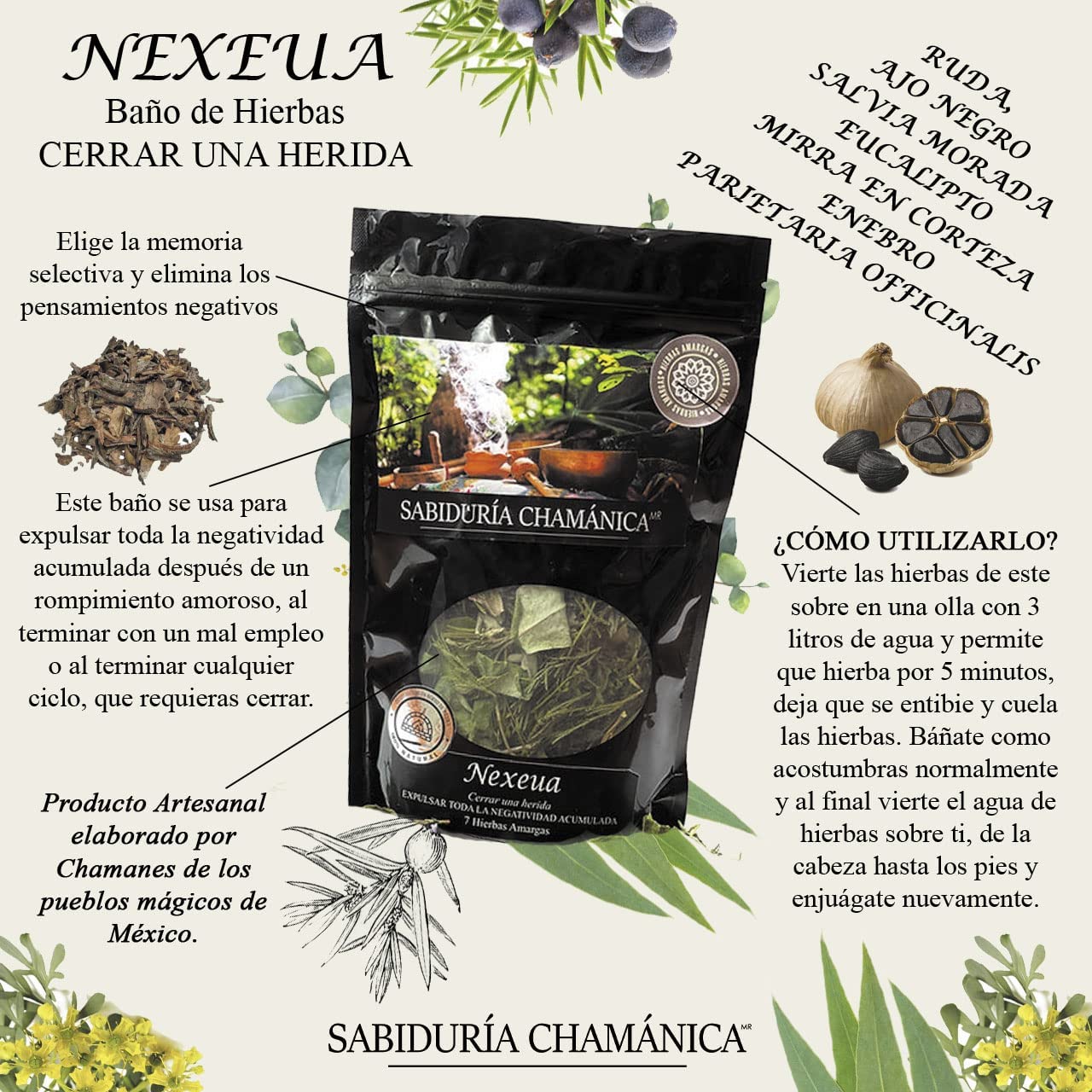 Baño de Hierbas Nexeua 7 hierbas Amargas - Alejar Negatividad, hierbas de baño, natural, artesania, temazcal, vapor, tina, pies, relajacion, meditacion, bienestar, herbal, naturaleza