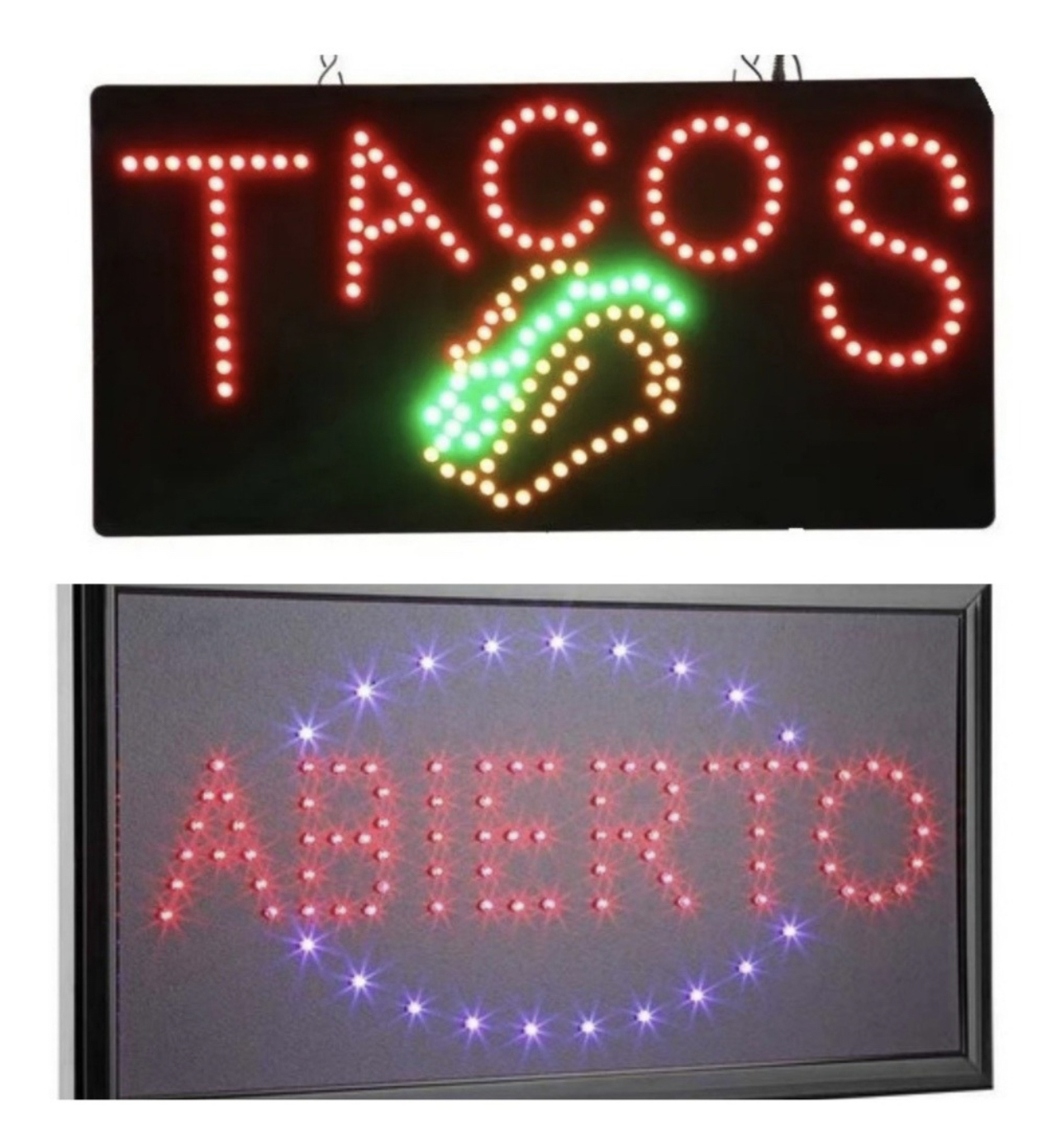 Letrero abierto y letrero tacos 48cm x 25cm