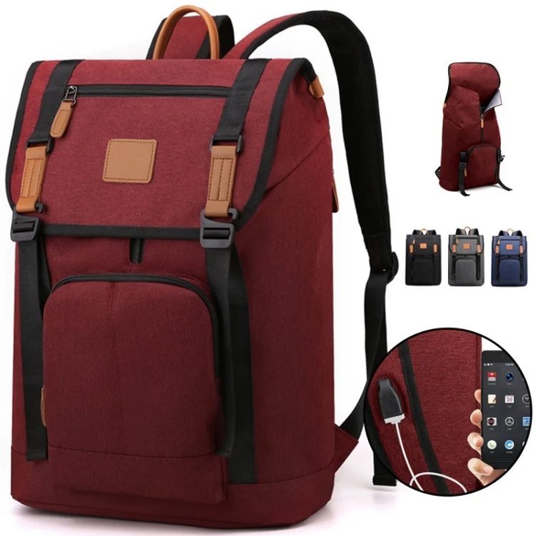 Mochila Para Laptop 17 Multifuncional Carga Usb Antirrobo Rojo