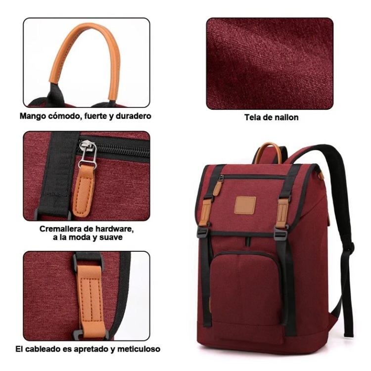 Mochila Para Laptop 17 Multifuncional Carga Usb Antirrobo Rojo