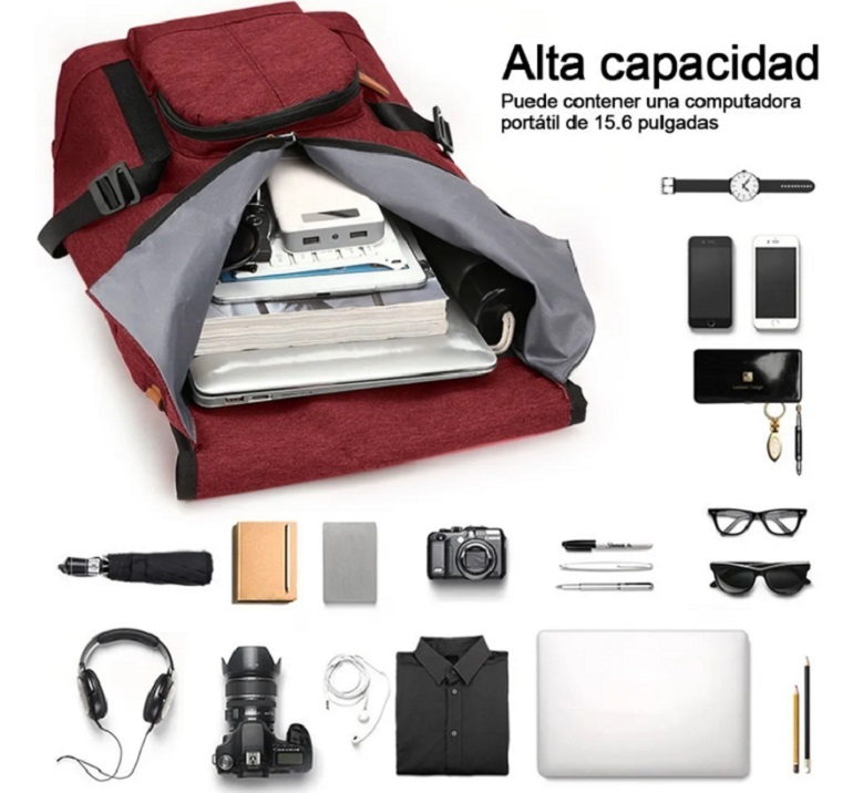 Mochila Para Laptop 17 Multifuncional Carga Usb Antirrobo Rojo