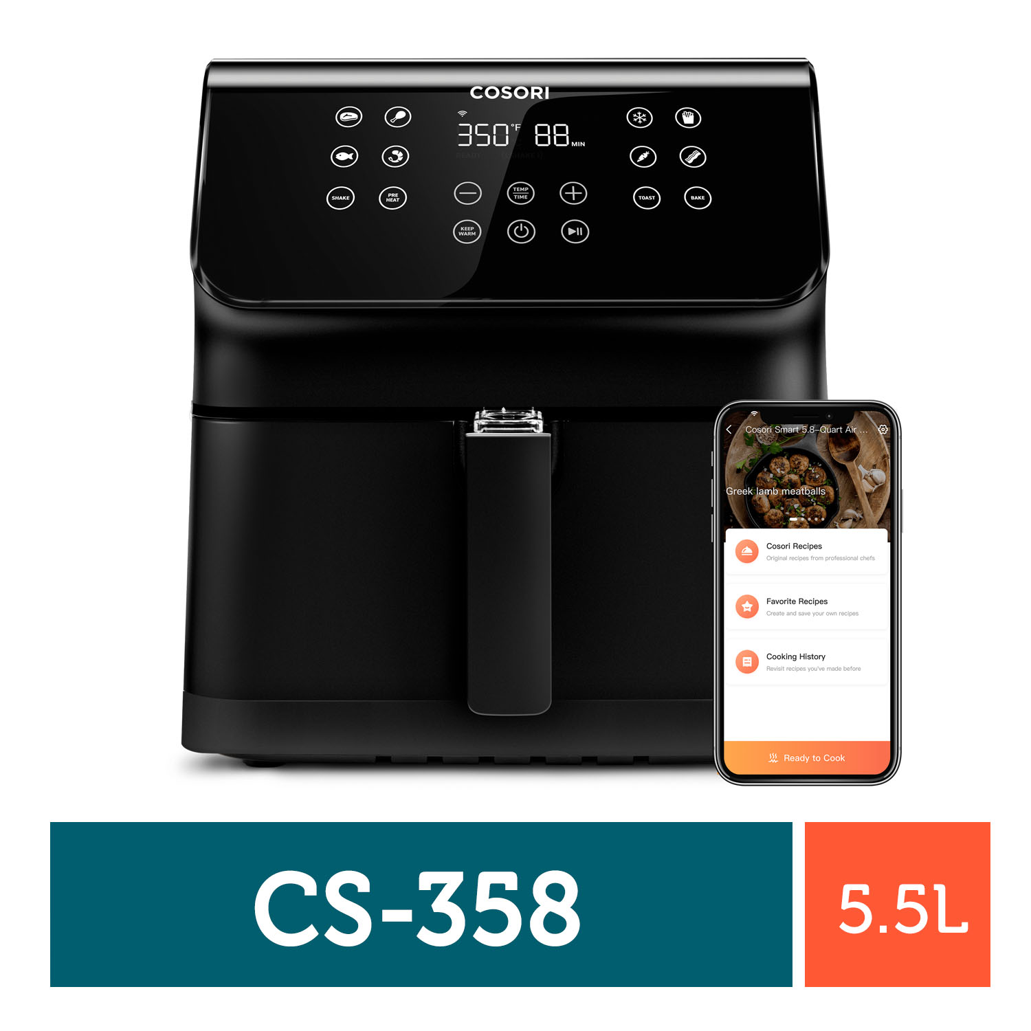 Freidora de Aire Smart Wifi Cosori 5.5L Horno eléctrico 12 funciones