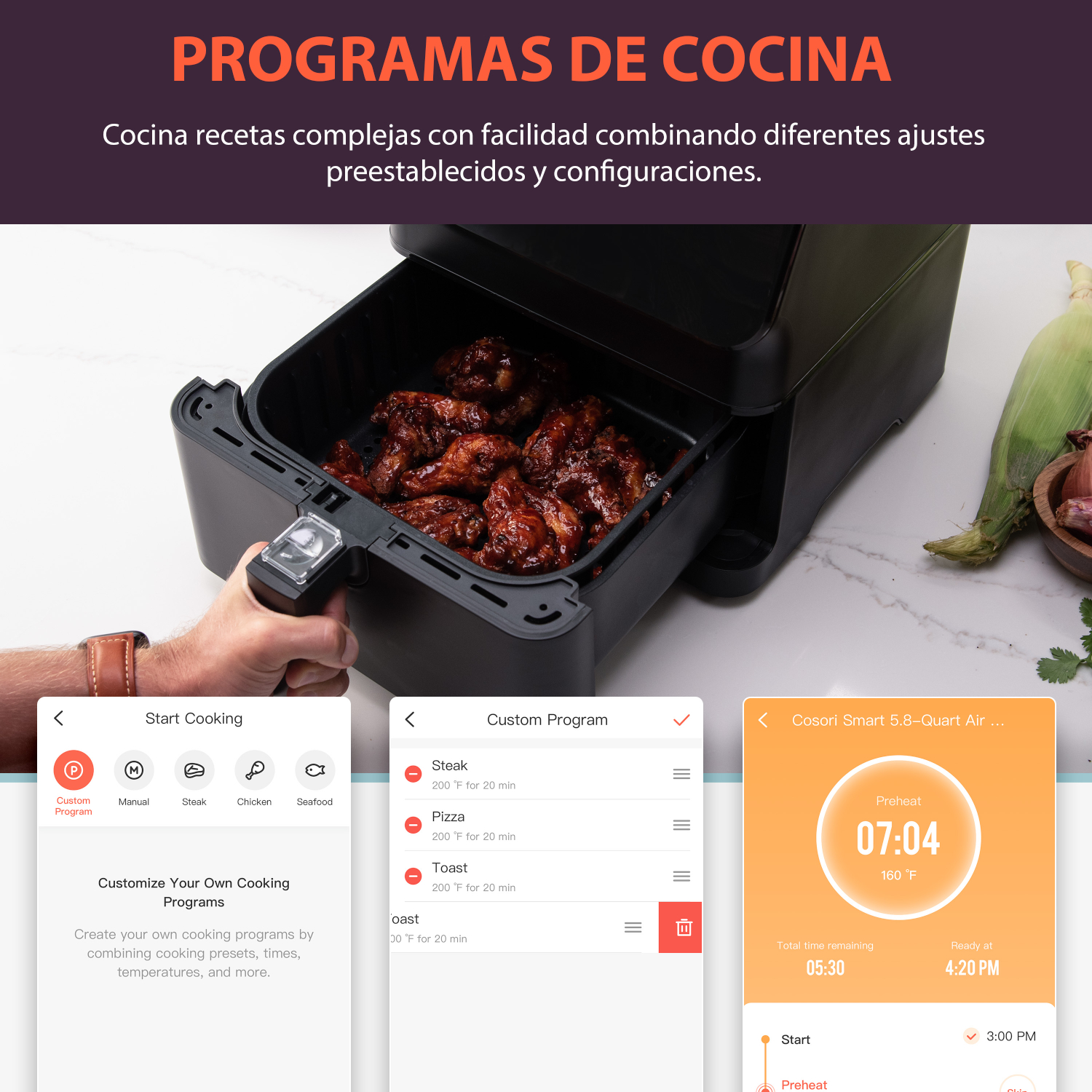 Freidora de Aire Smart Wifi Cosori 5.5L Horno eléctrico 12 funciones