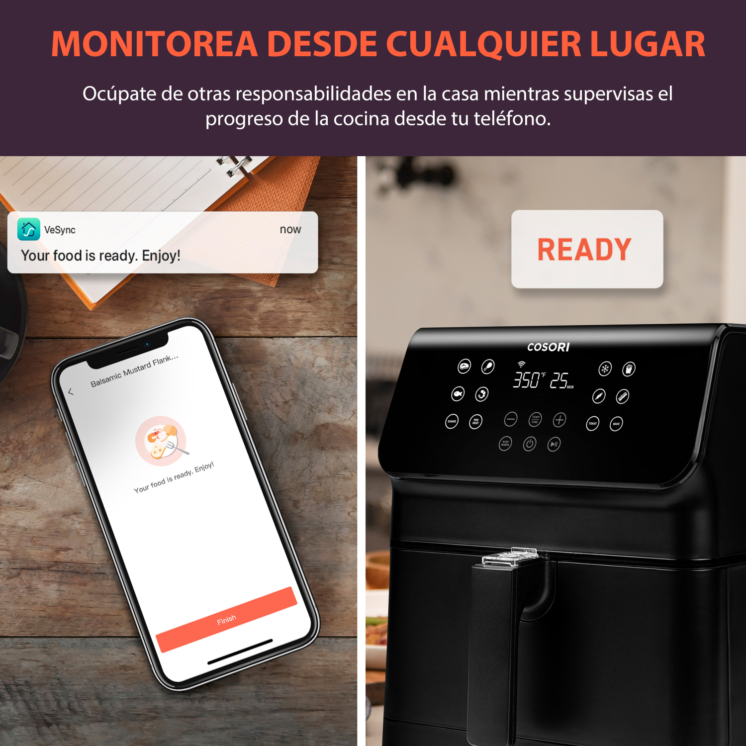Freidora de Aire Smart Wifi Cosori 5.5L Horno eléctrico 12 funciones
