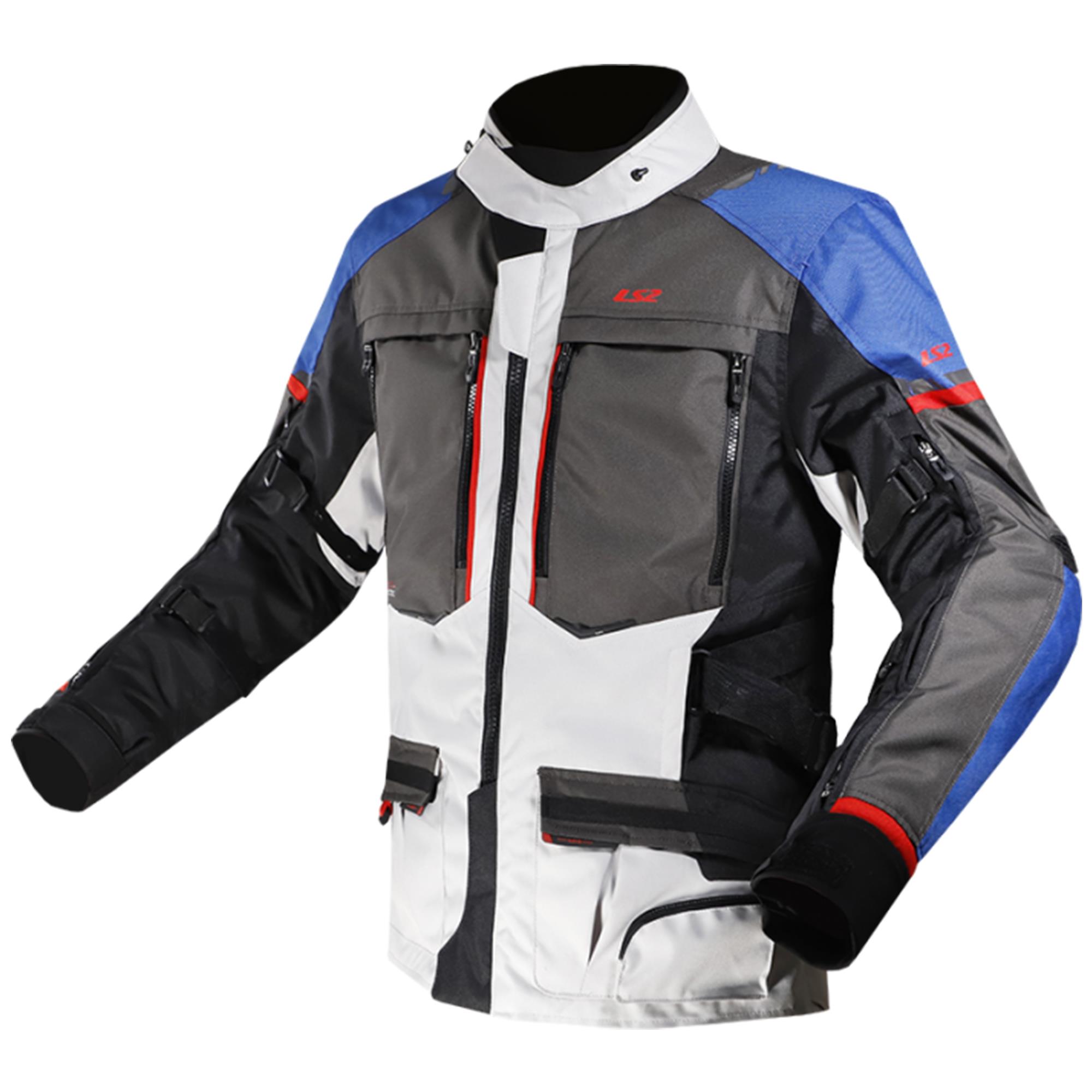 CHAMARRA LS2 NORWAY GRIS/AZUL 4 ESTACIONES PARA MOTO  DOBLE PROPOSITO CON PROTECCIONES 