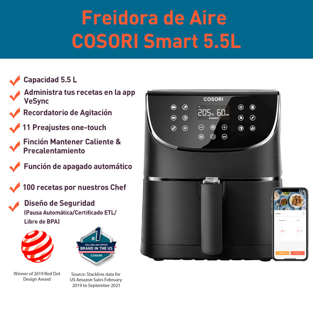 Freidora De Aire Cosori 5.5L Horno Eléctrico Led Smart Wifi