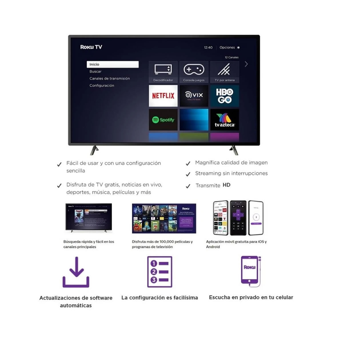 Pantalla 4K Smart TV 50 Pulgadas Con ROKU JVC SI50URF CST