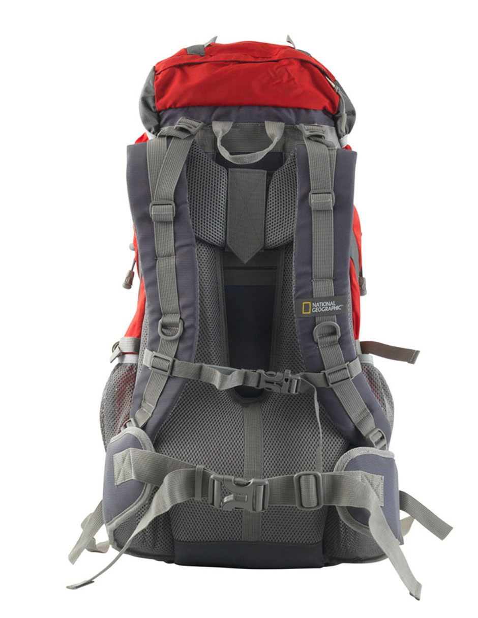 Mochila Everest de 55LT, sleeping, bolsa seca roja NatGeo y luz quimica de emergencia
