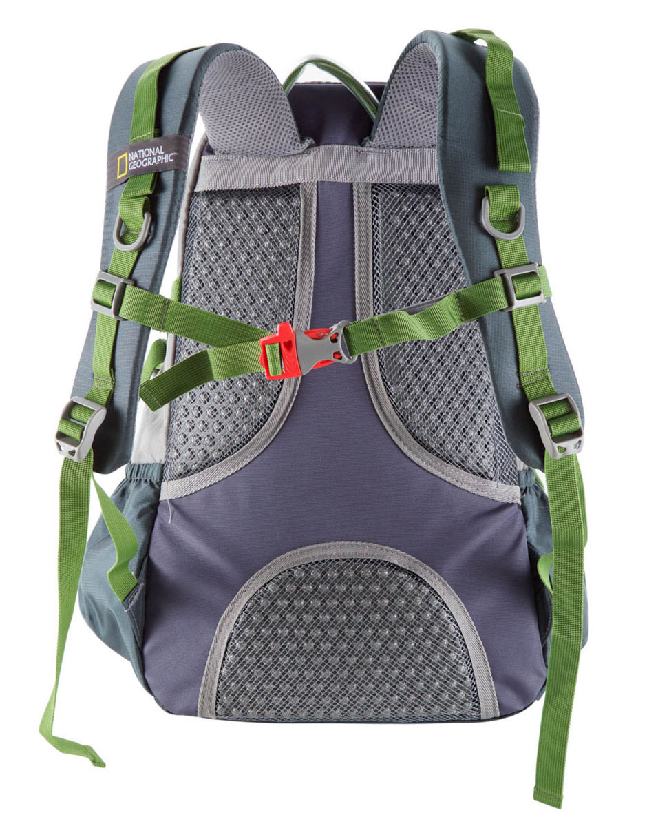 Mochila Bluelake 25lt, 1 poncho verde impermeable NatGeo y luz quimica de emergencia