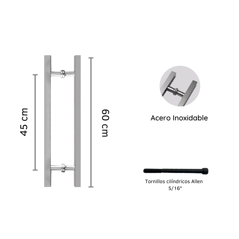 Jaladera Tipo H Cuadrada De 60 Cm Acero Inoxidable