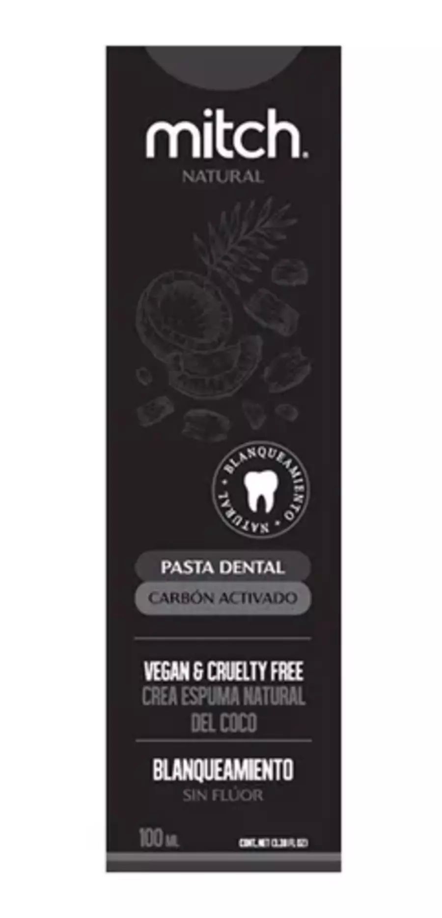Pasta Dental Mitch Premium Carbón Activado 100ml Sin Flúor