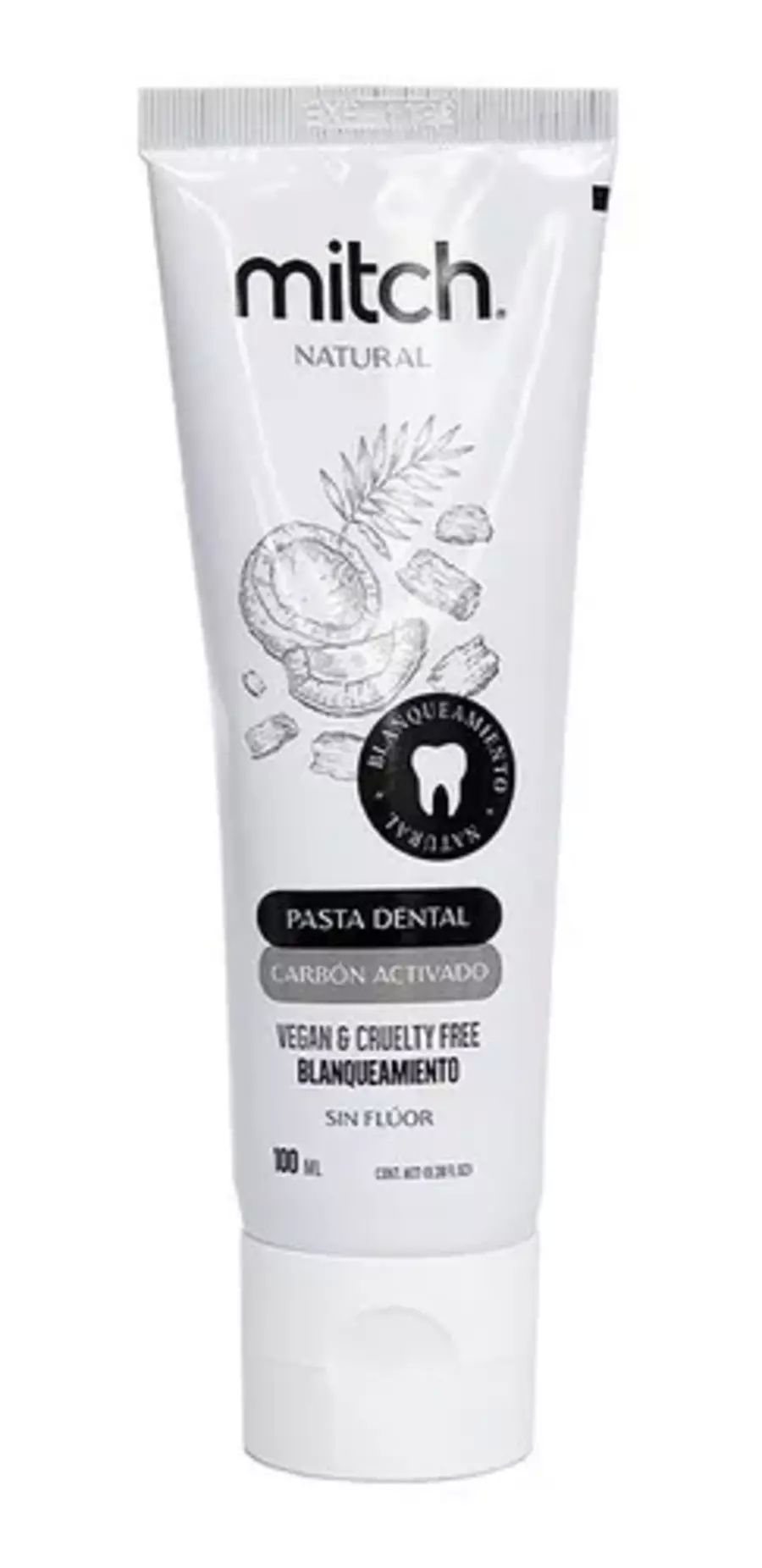 Pasta Dental Mitch Premium Carbón Activado 100ml Sin Flúor