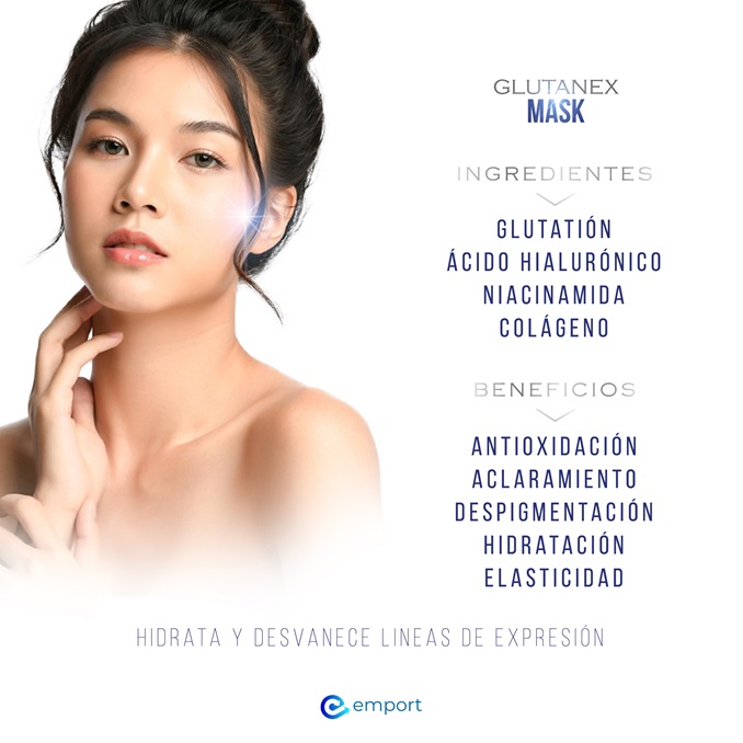 Glutanex Mask - MASCARILLA FACIAL ACLARADORA DE LA PIEL / Glutatión, Ácido Hialurónico, Colágeno y Niacinamida / Antioxidante Aclarante Hidratante y Elastificante / Caja con 15 mascarillas / De Corea del Sur