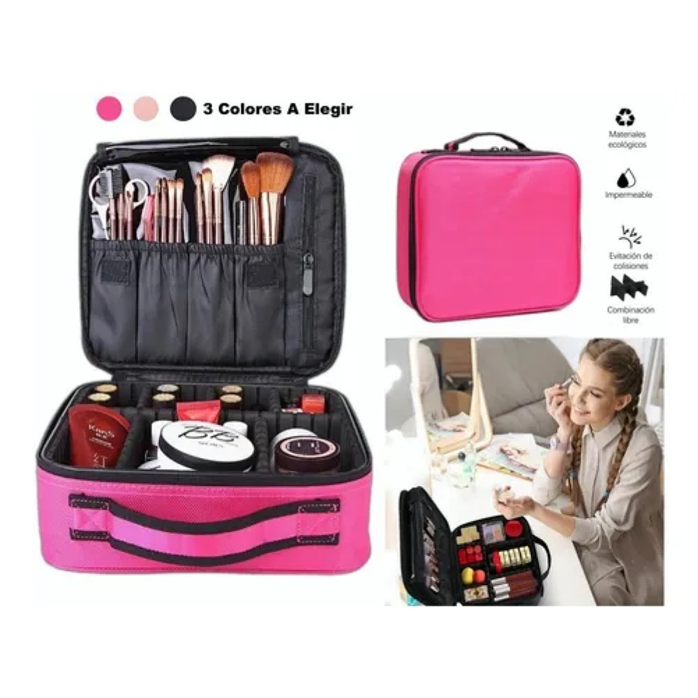 Maletín Maquillaje Cosmetiquera Con Divisor Ajustable Viaje