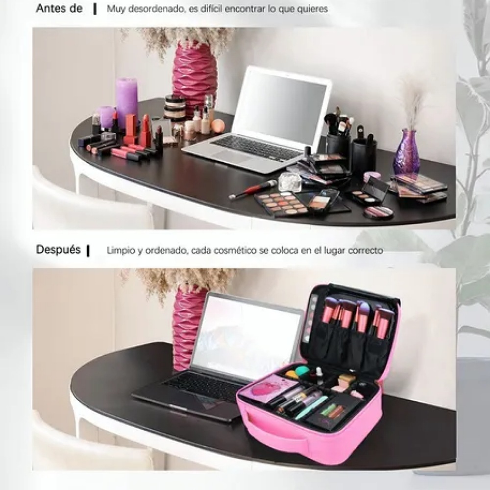 Maletín Maquillaje Cosmetiquera Con Divisor Ajustable Viaje