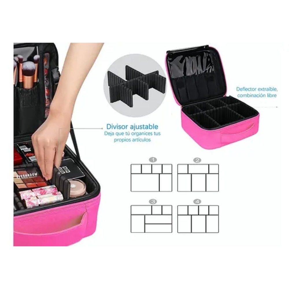 Maletín Maquillaje Cosmetiquera Con Divisor Ajustable Viaje
