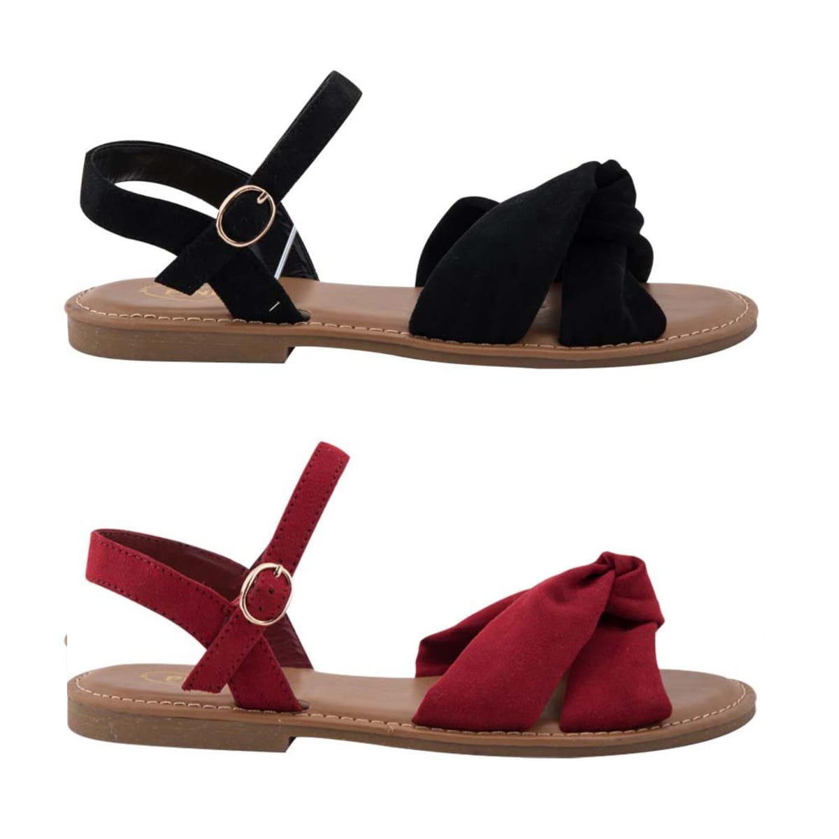 Kit de 2 pares de sandalias casuales para mujer, marca PBPS, rojas y negras, mod. 942680