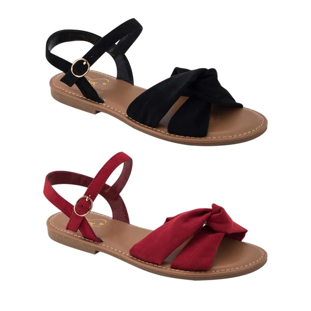 Kit de 2 pares de sandalias casuales para mujer, marca PBPS, rojas y negras, mod. 942680