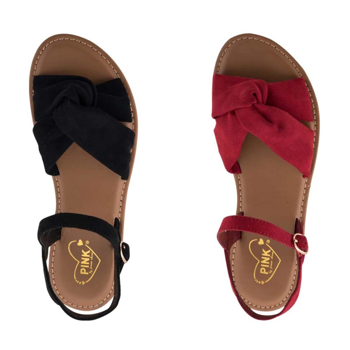 Kit de 2 pares de sandalias casuales para mujer, marca PBPS, rojas y negras, mod. 942680