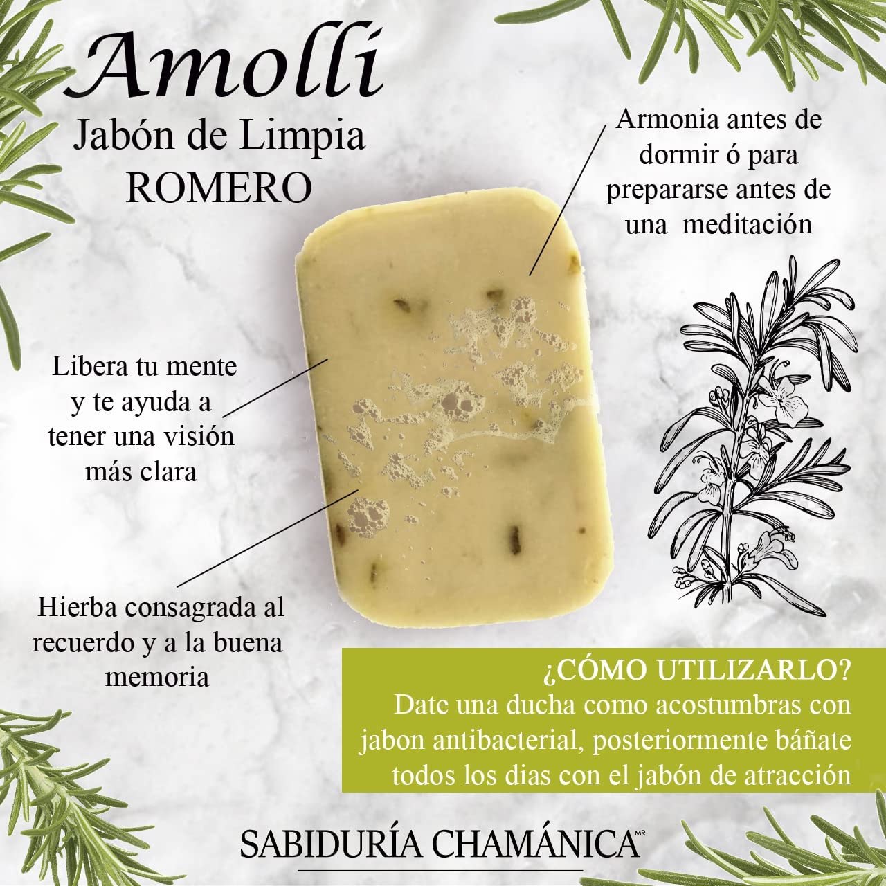 Jabon Amolli 100% Orgánico Energético Romero, hierbas, esencias, limpieza, spa, piel, natural, tocador, baño, spa, relajacion, hierbas
