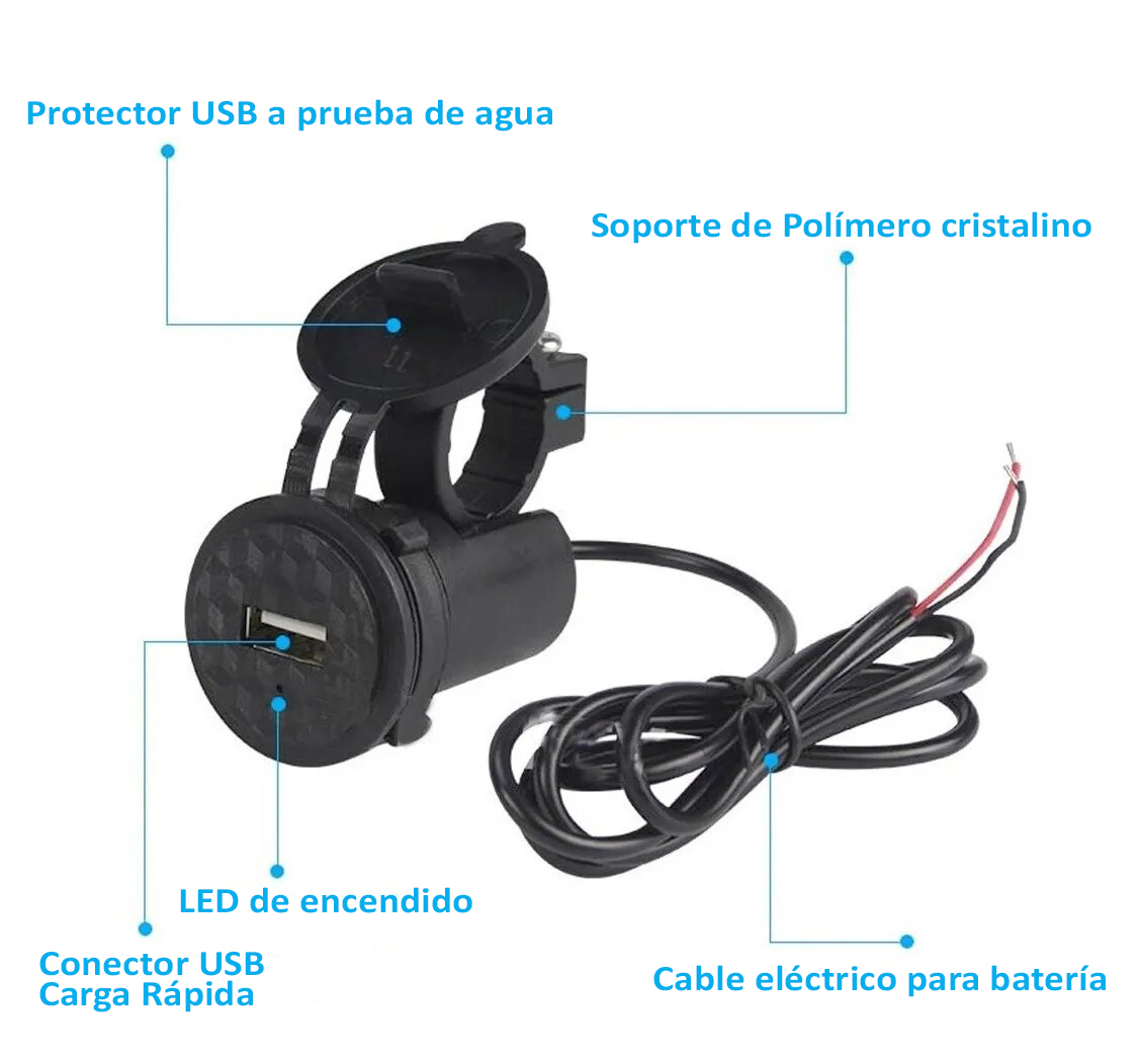 Cargador USB Motocicleta Manubrio Espejo 2A