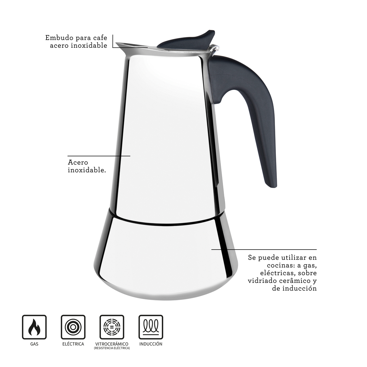 CAFETERA ITALIANA TRAMONTINA 61768/100 PARA EXPRESSO 350 ML END1**