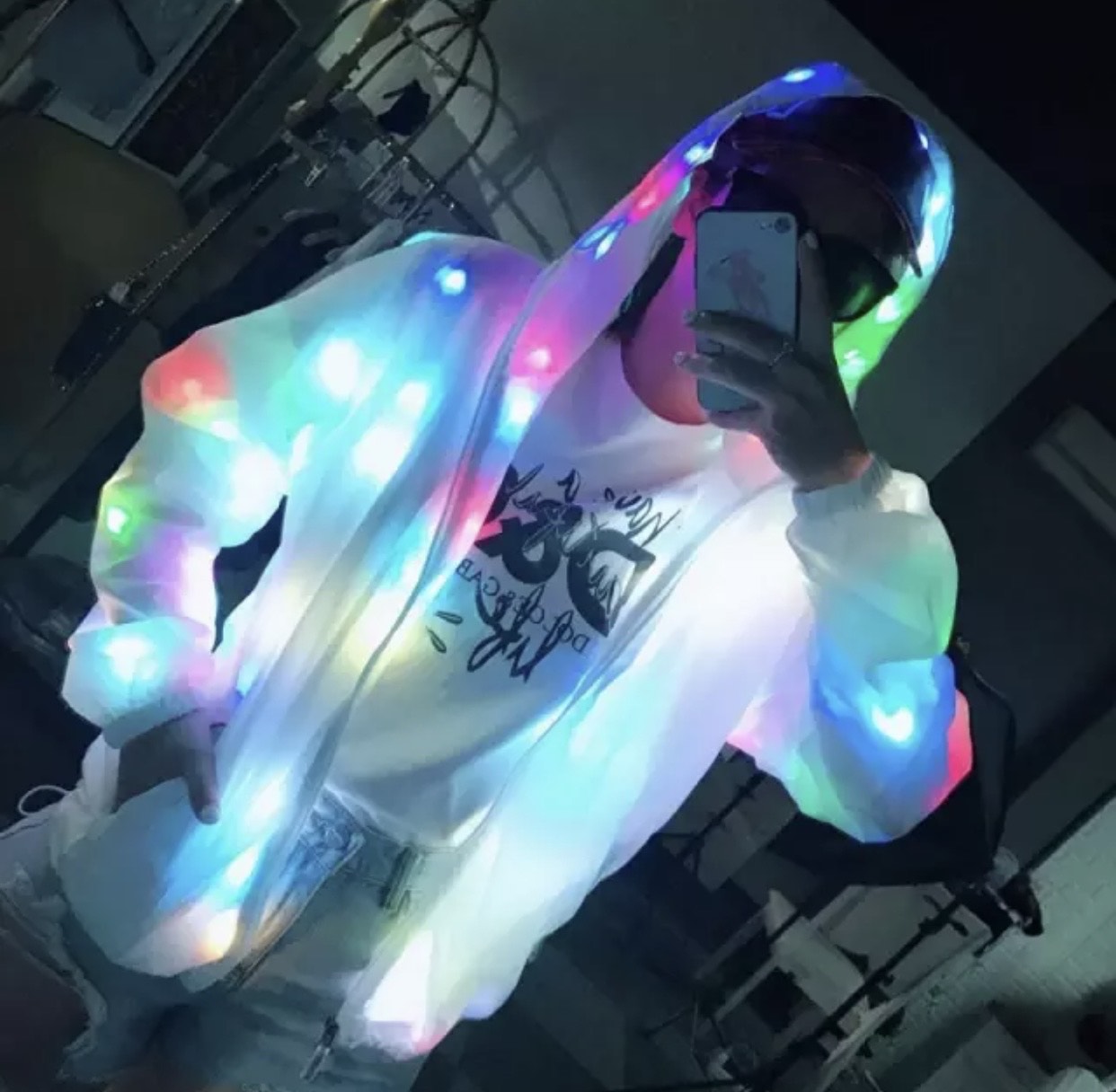 Chamarra Rompevientos Ligera Luz Led Talla M Jacket Rave Party 