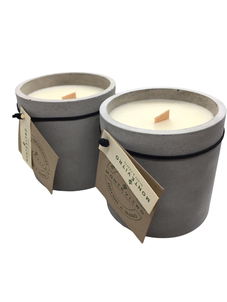 2 Velas aromaticas en CILINDRO de Concreto Monte Vitro con cera de Soya y pabilo de madera 