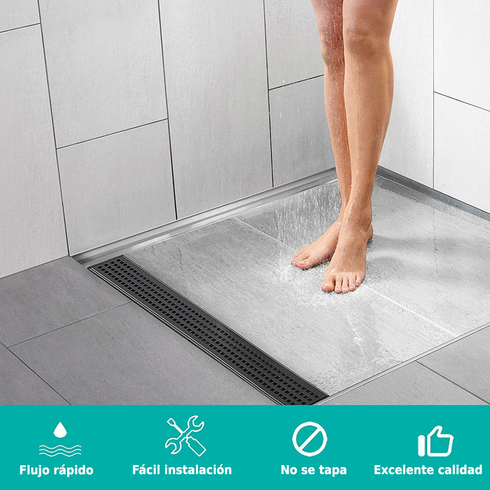 CasaMia Coladera Lineal Moderna de Reja 80 cm Acero Inoxidable Negro Mate 