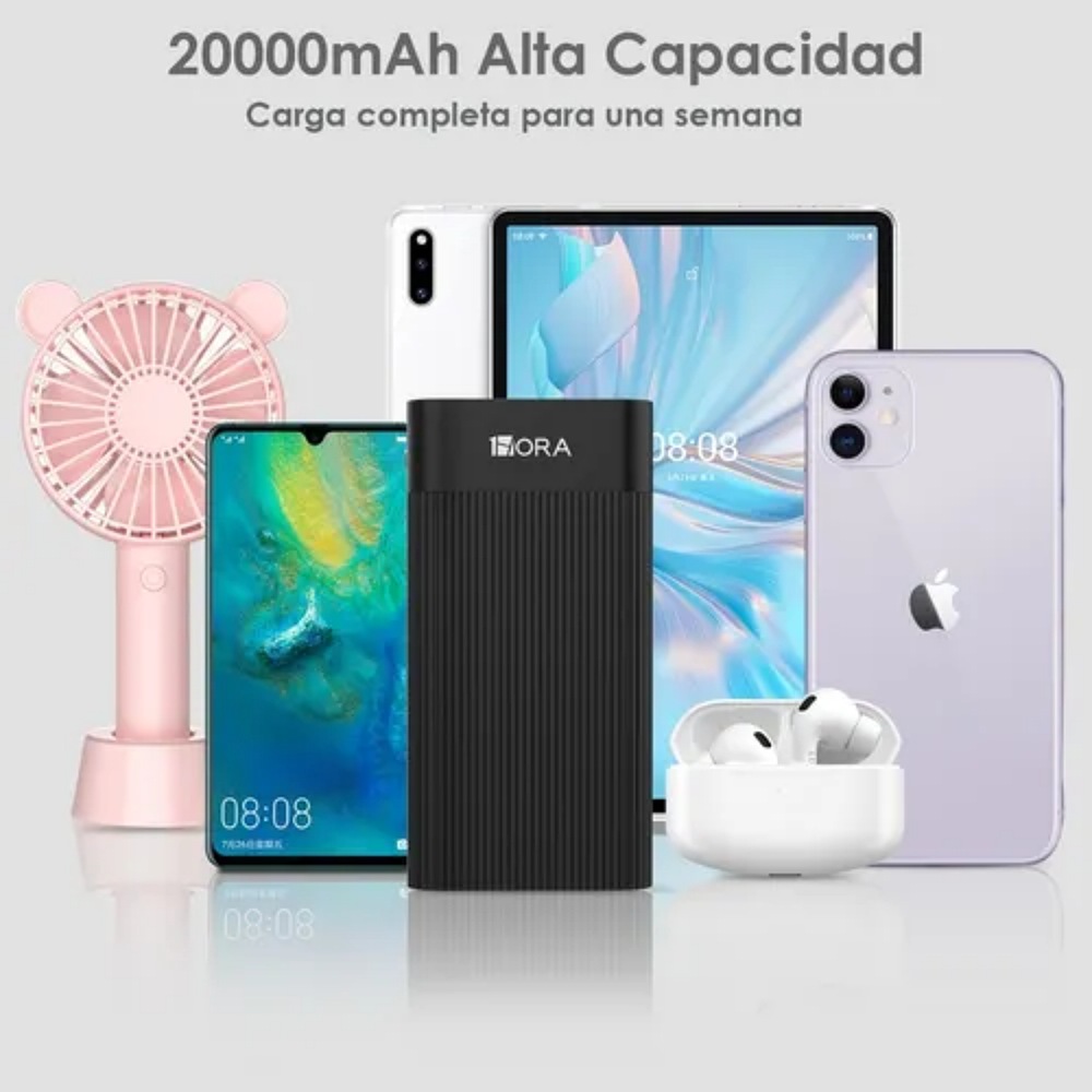 Power Bank Batería Portátil 20000mah 2.1a Carga Rápida 1hora