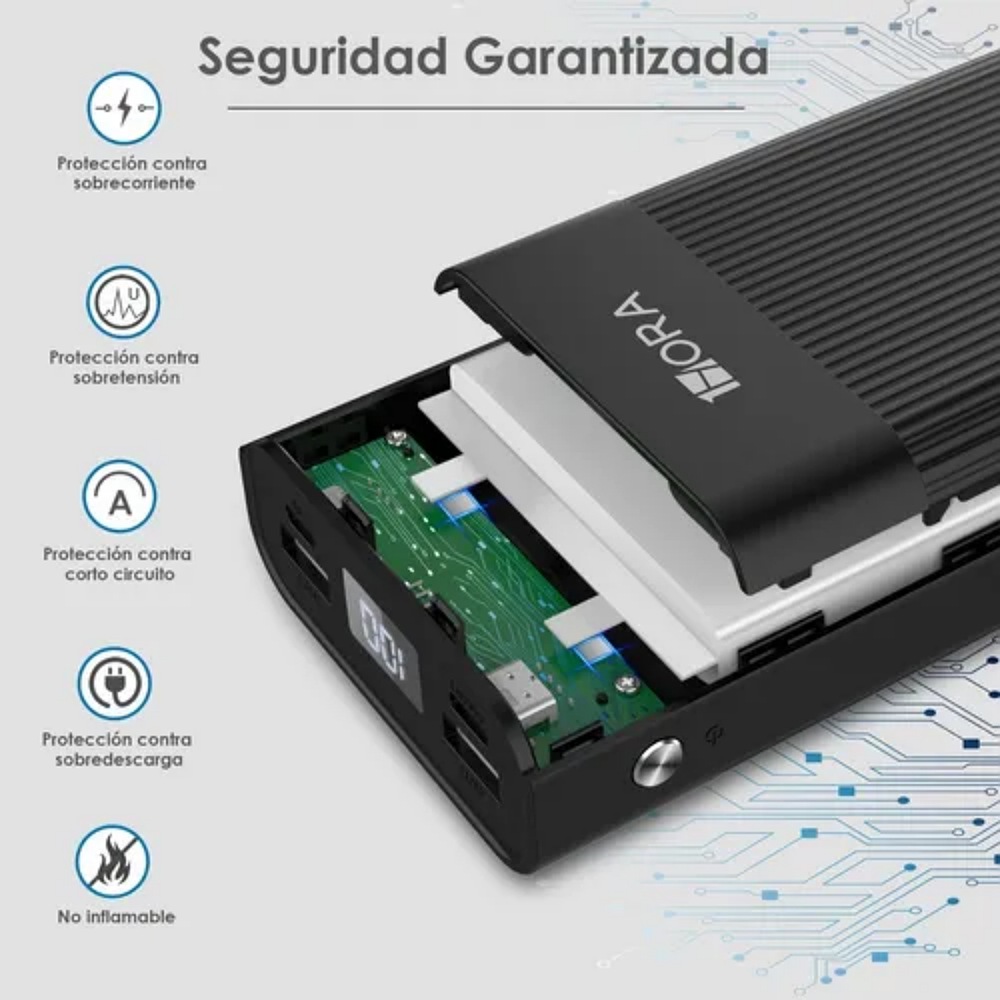 Power Bank Batería Portátil 20000mah 2.1a Carga Rápida 1hora