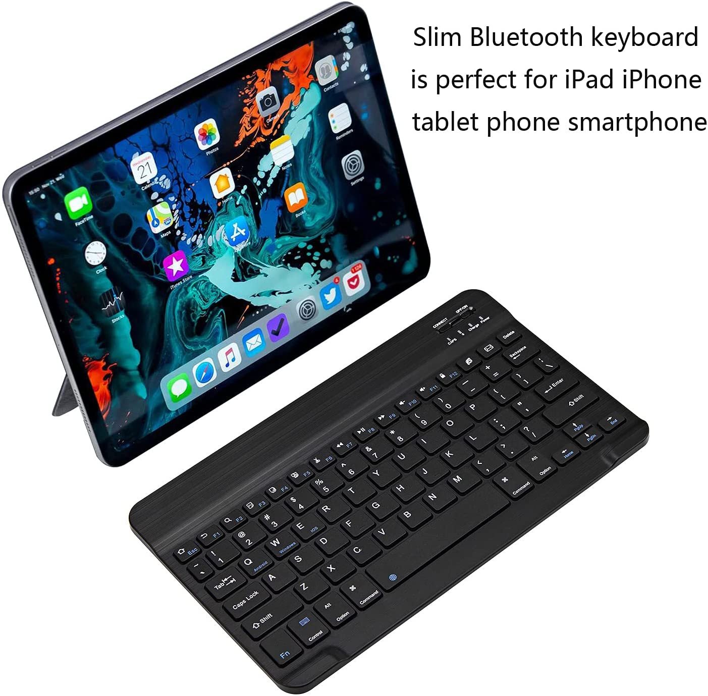Teclado Bluetooth Inalámbrico Recargable para Tablet Tamaño 10 Pulgadas  (Negro)