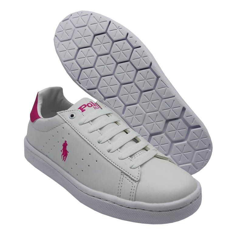 Tenis Polo 313 Blanco Rosa Mujer Niña Casuales Cómodos