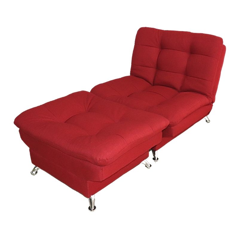 Sofá Cama Individual Sillón Reclinable y Taburete Moderno Lino Rojo