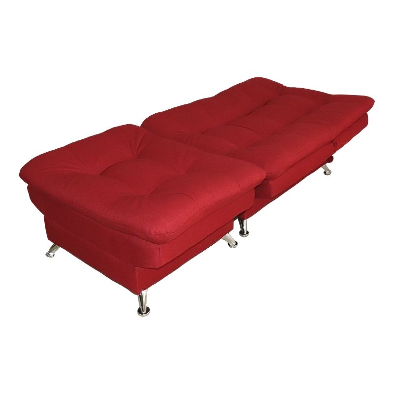 Sofá Cama Individual Sillón Reclinable y Taburete Moderno Lino Rojo