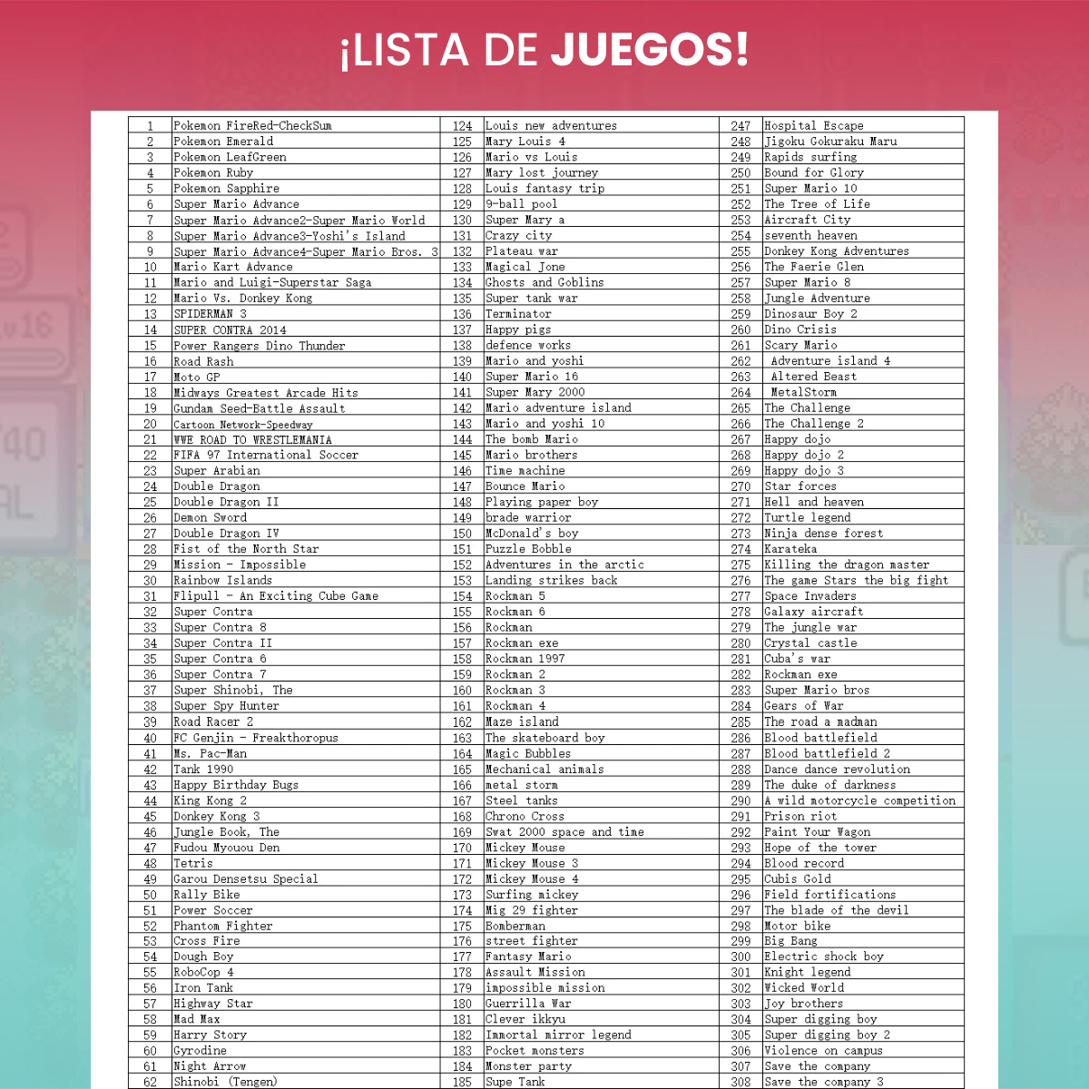 Cartucho Gameboy Advance 359 Juegos GBA Nintendo