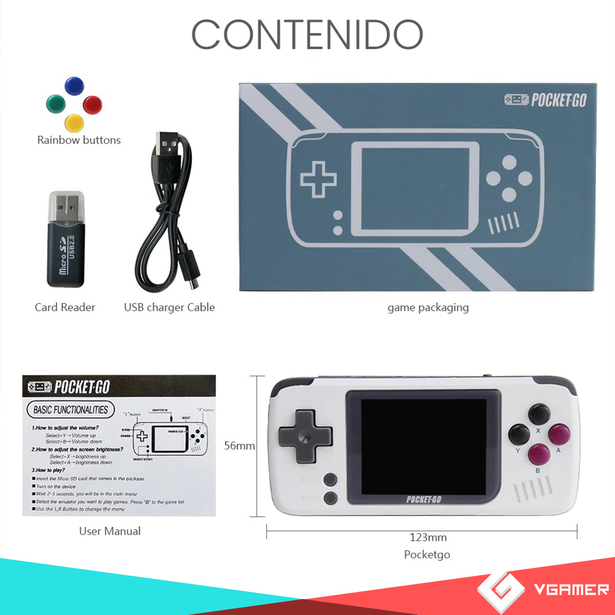 Consola Portátil Retro PocketGo Juegos Incluidos Gameboy PlayStation 1 Nintendo 