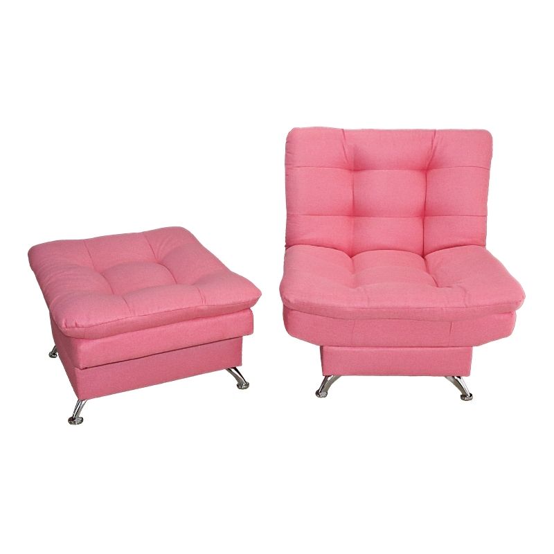 Sofá Cama Individual Sillón Reclinable y Taburete Moderno Lino Rosa