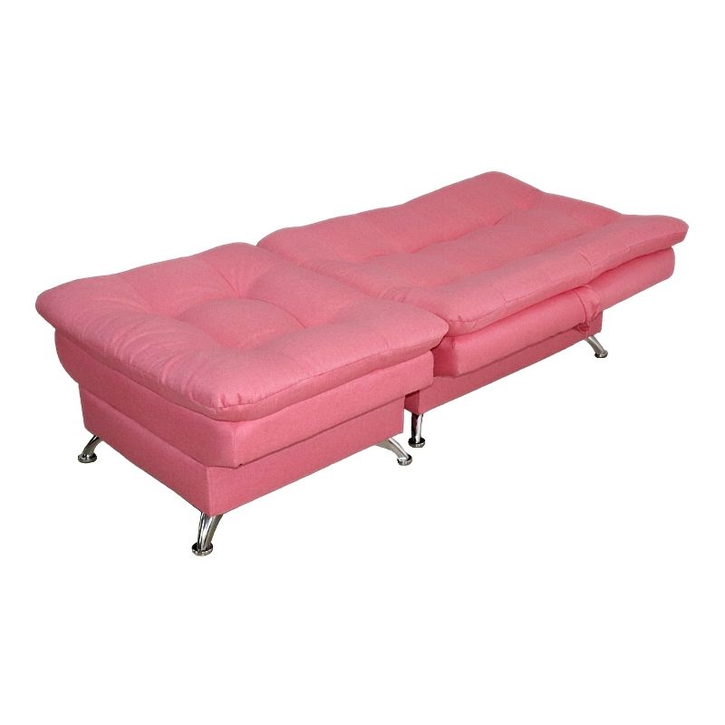 Sofá Cama Individual Sillón Reclinable y Taburete Moderno Lino Rosa
