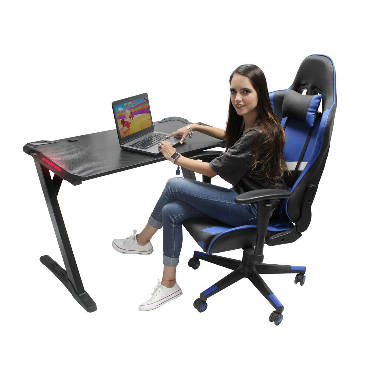 Escritorio Gamer Rgb Luces Led Pc Streamer Fibra Carbono Led