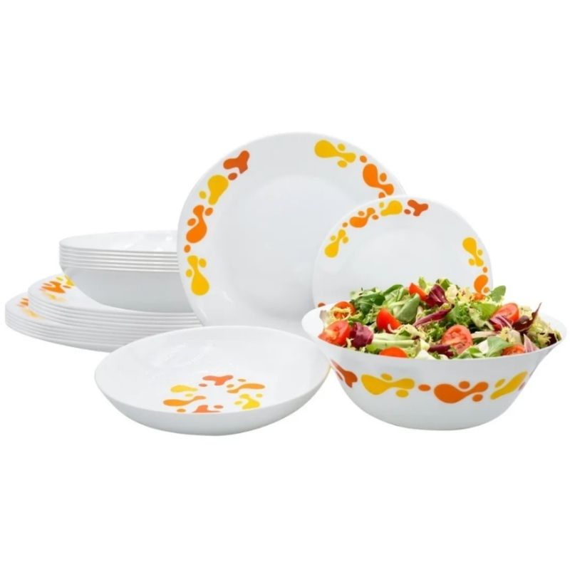 Bormioli Rocco 1522-964 Vajilla Blanca + Bowl Ensaladera 6 Personas Vidrio Opal 19pz